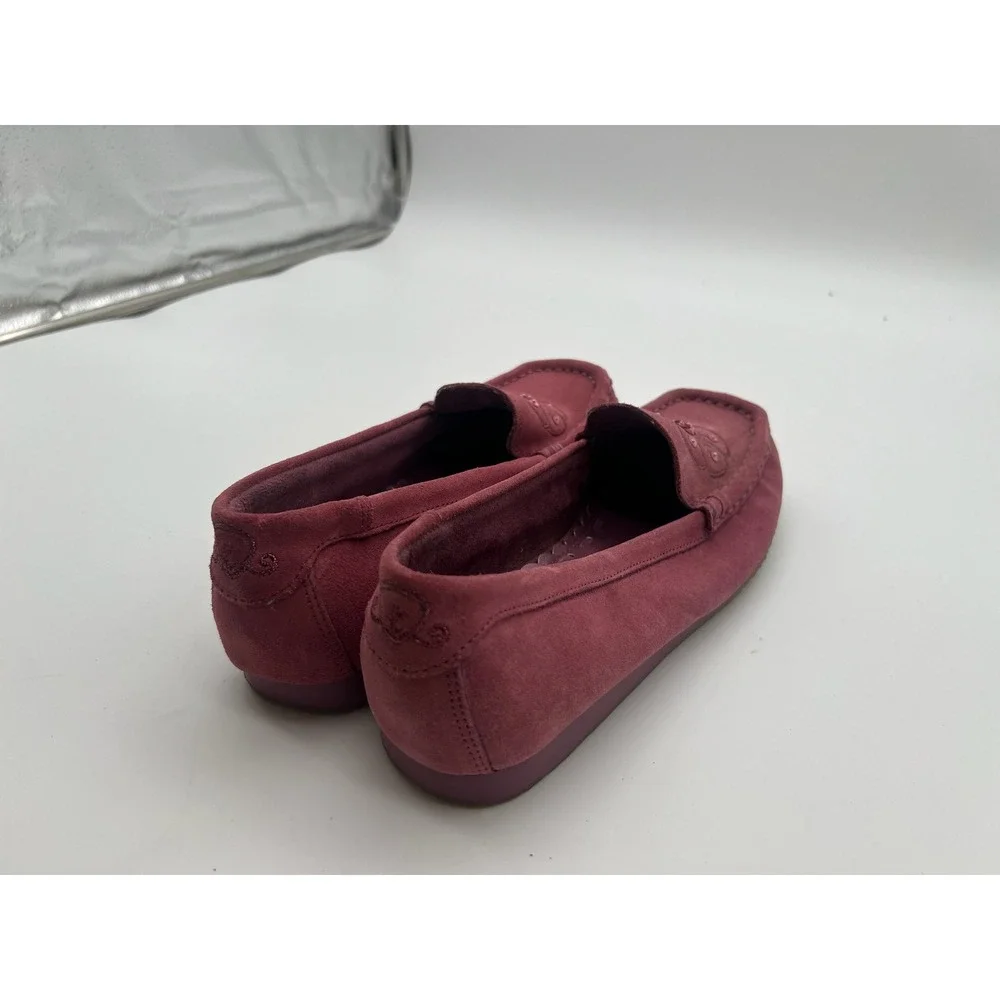 Predictions Women Burgundy Faux Suede Floral Sequin Embroidered Loafers Size 7